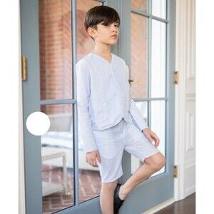 Coco Blanc Pale Blue White Seersucker Suit Boys Youth Size 8